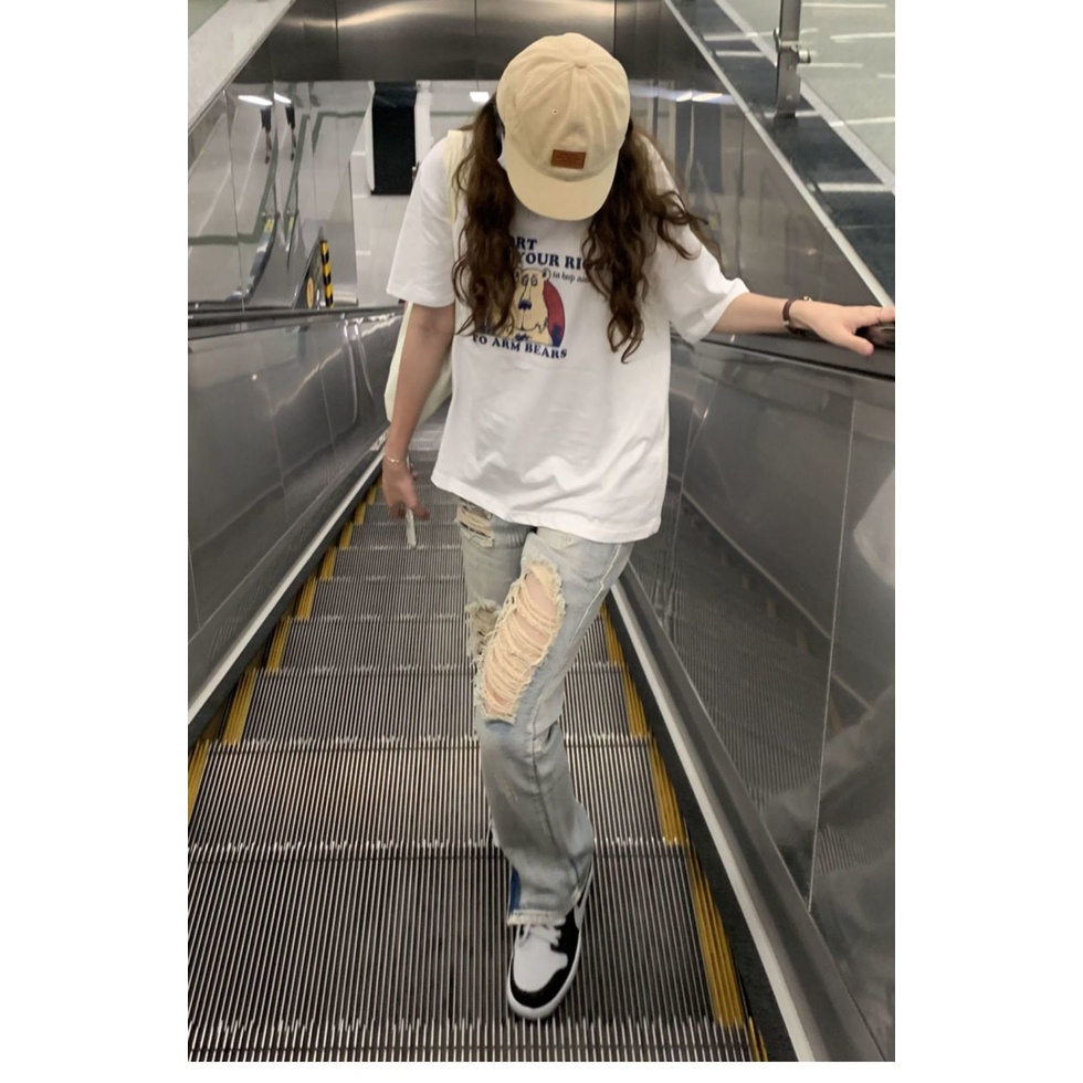 Quần jeans Nữ Dài Lưng Cao Mài Rách Thời Trang Hàn