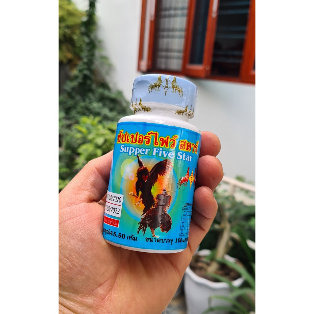 Super Five Star - Thuố c bổ gân, gối xanh - bổ gân, bổ gối, cứng xương, tăng sức mạnh cơ bắp cho gà - 1 Lọ/100 viên.