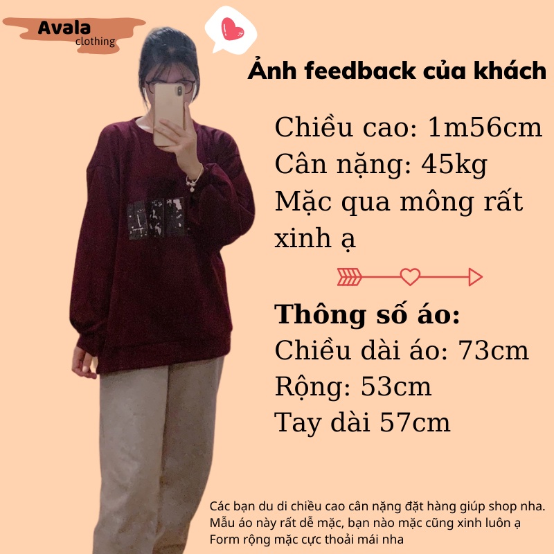 Áo Sweater From Rộng AVALA Dài Tay In Hình The Band Màu Đỏ Siêu Chất Ulzzang