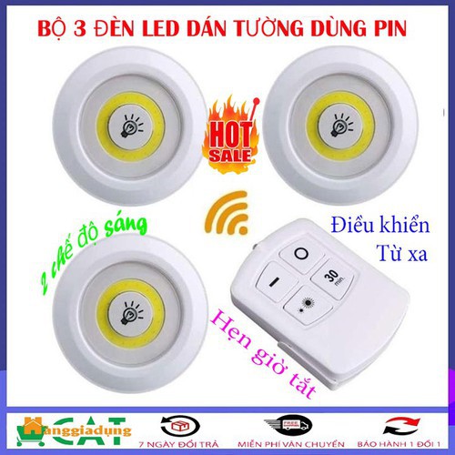 (GIÁ HUỶ DIỆT)Đèn  LED mini  bộ 3 đèn gắn tường, tủ,làm đèn ngủ, có điều khiển từ xa