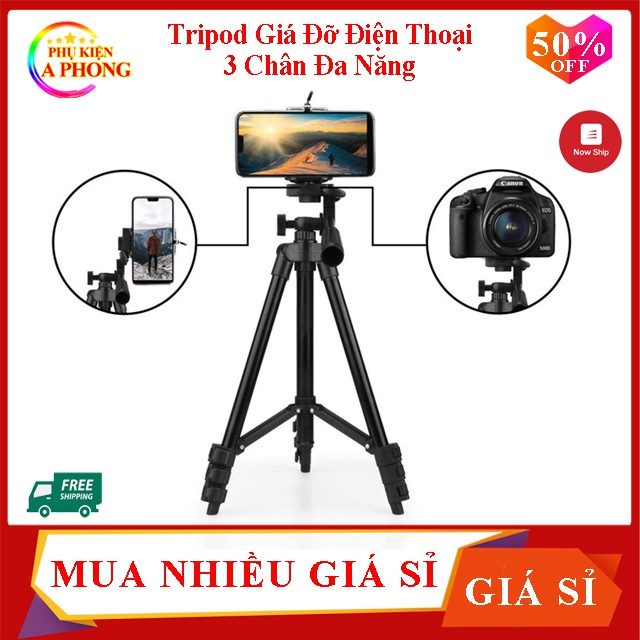 Tripod Giá Đỡ Điện Thoại 3 Chân làm gậy chụp hình hay Tripod Máy Ảnh dùng để livestream, Quay Phim Đa Năng