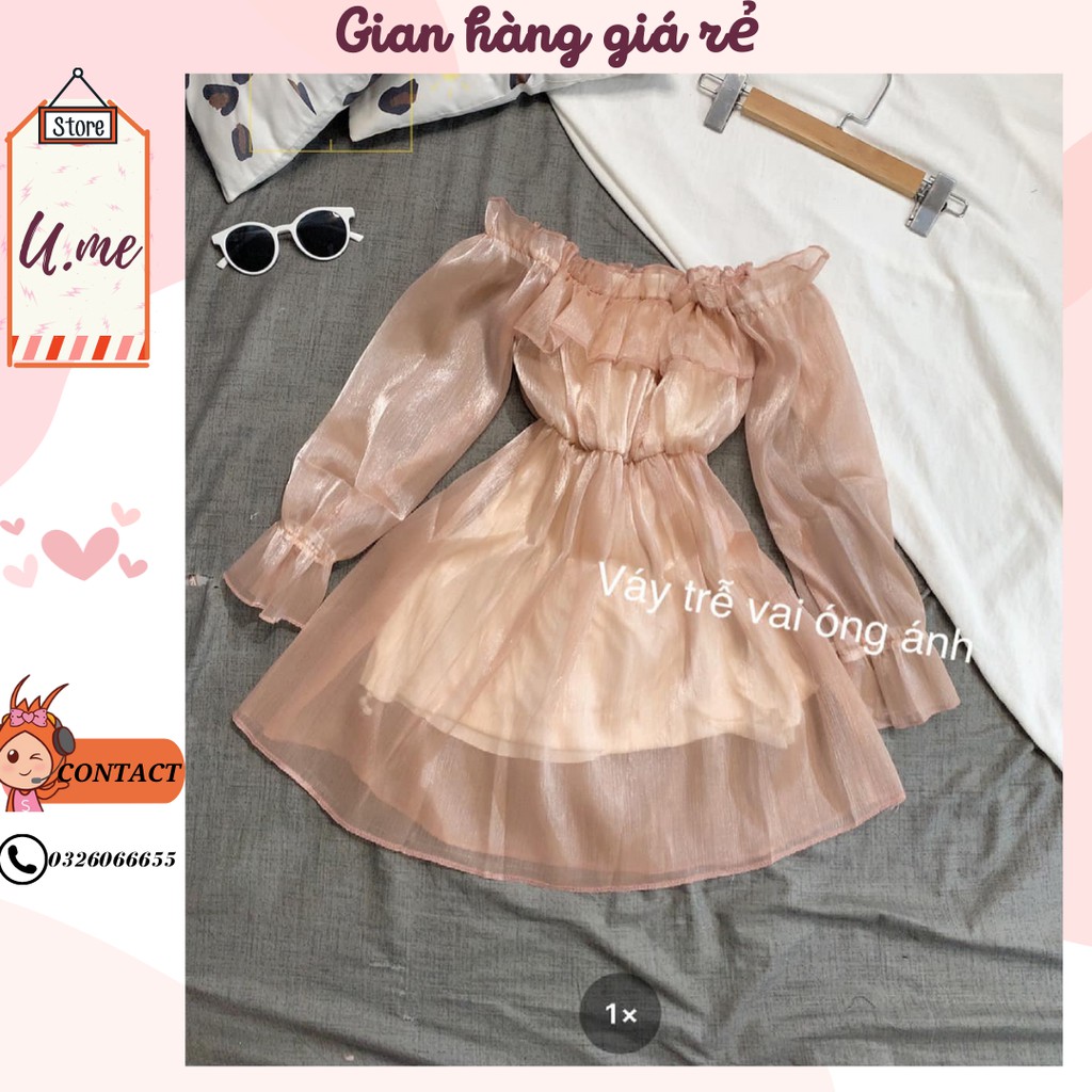 [VIDEO] Áo Váy trễ vai voan nàng thơ óng ánh 2 màu kim tuyến bánh bèo Váy dự tiệc đi chơi | BigBuy360 - bigbuy360.vn