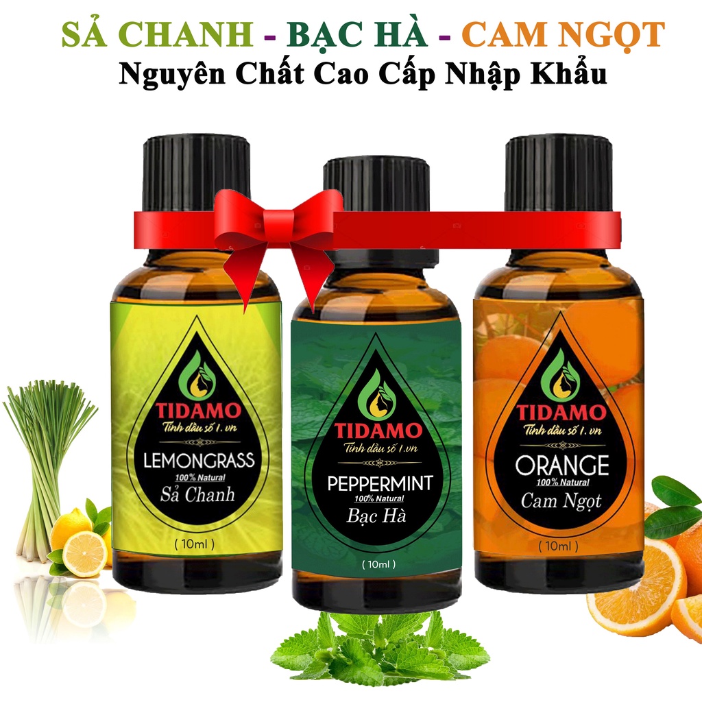 Combo 3 Tinh Dầu Sả Chanh + Tinh Dầu Bạc Hà + Tinh Dầu Oải Hương (Tùy Chọn)/ Tinh Dầu Xông Phòng Nguyên Chất TIDAMO 10ML