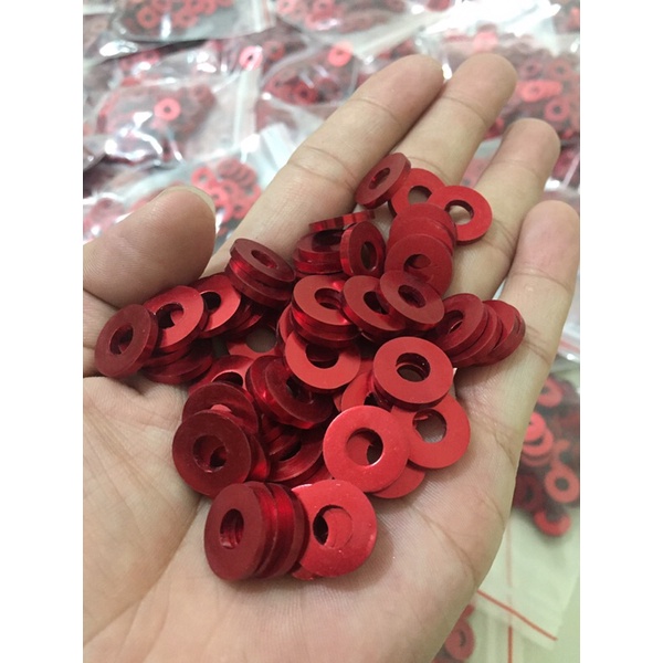 Long đền nhôm 6li lốc máy màu đỏ hàng được gia công tỉ mỉ