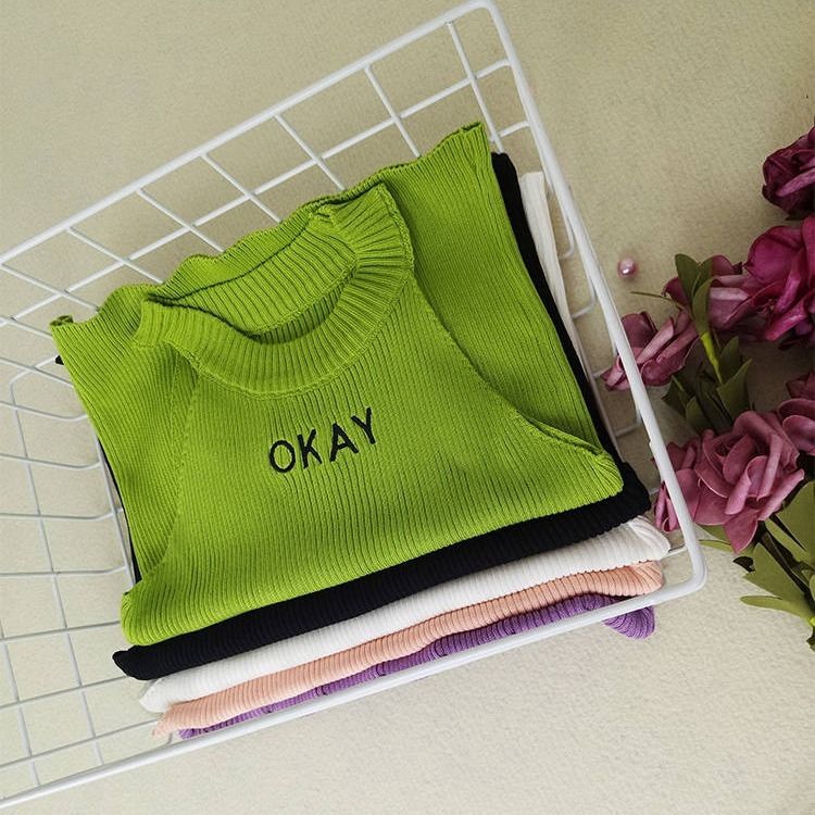 Áo dệt kim thêu chữ thời trang nữ