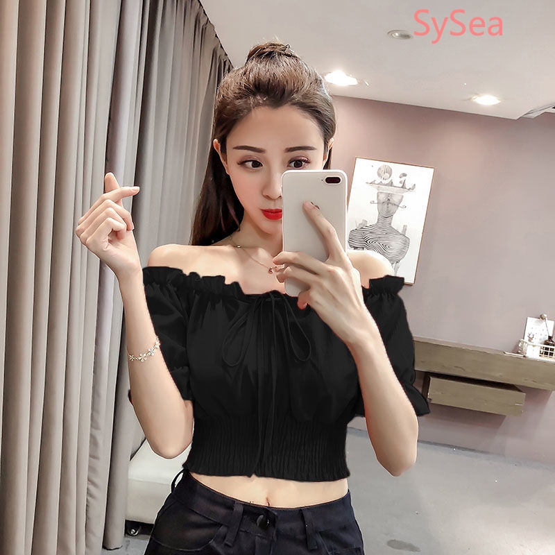 Áo Kiểu Tay Ngắn Chất Chiffon Thiết Kế Trễ Vai Quyến Rũ