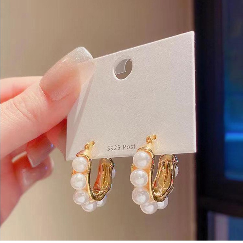 Bông Tai Chữ U Đính Ngọc Trai Phong Cách Pháp Cổ Điển Thời Trang 2022