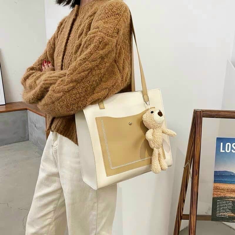 Túi Tote Kèm Gấu Dễ Thương, Túi Công Sở Nữ Phong Cách Hàn Quốc