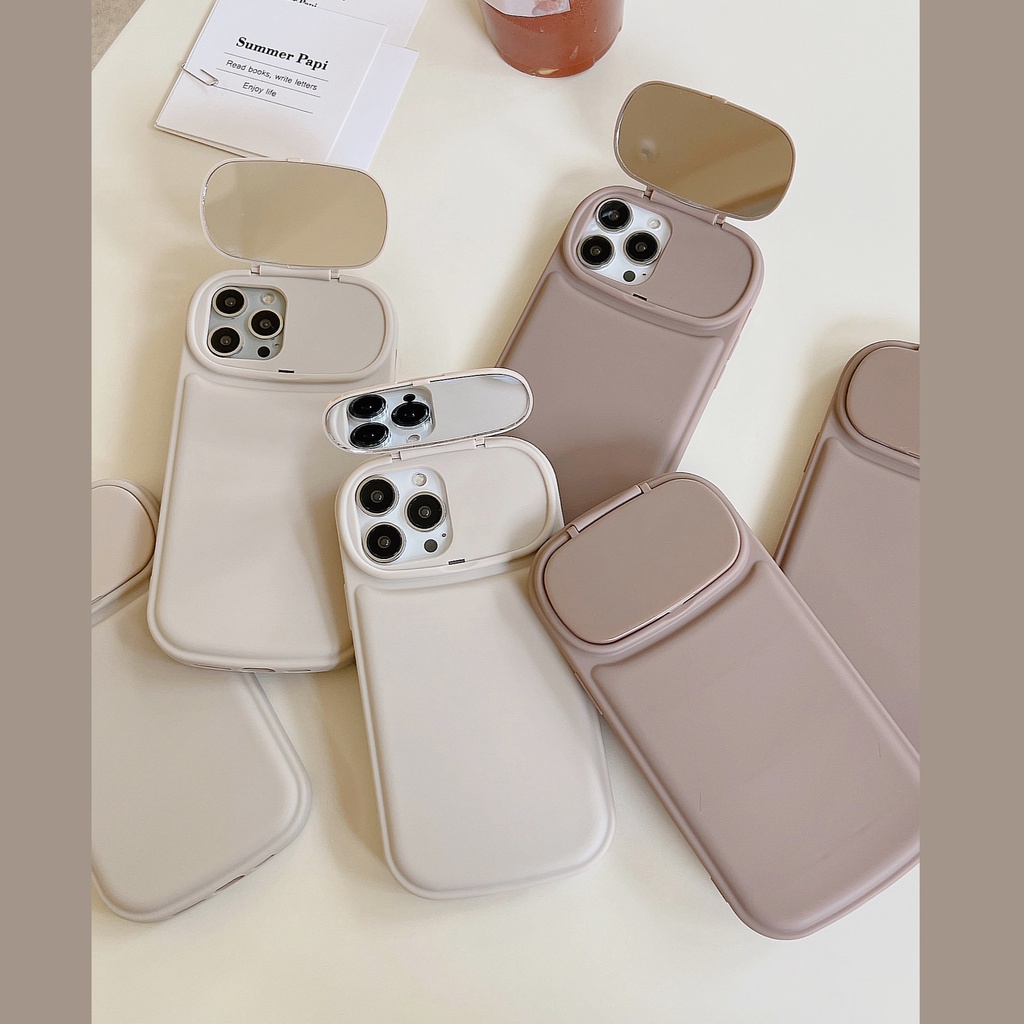 Bao Da Điện Thoại Nắp Lật Mặt Gương Màu Xám In Hoạt Hình Cho iPhone 14 / 13 / 12PRO MAX / 11 / 13PRO MAX