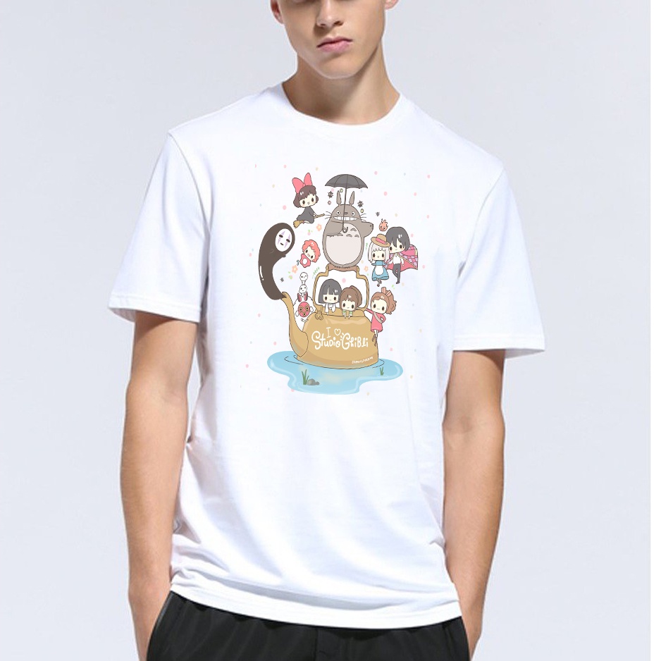 Áo thun nam nữ tay lỡ vải cotton form rộng màu trắng Hạ Băng Designs - Ghibli