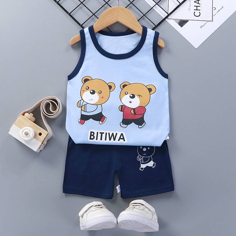 1-6 tuổi Quần áo ngắn tay cho bé trai Mùa hè Cotton Cotton Cartoon Vest tay ngắn + Quần short 2 mảnh Set