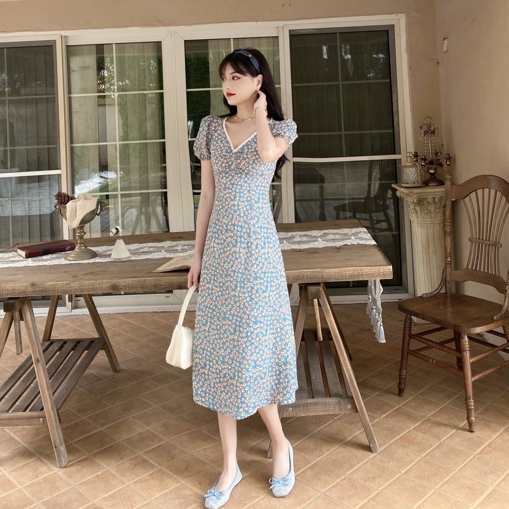 Đầm hoa dáng rộng thời trang mùa hè kiểu Hàn Quốc ngọt ngào cho nữ