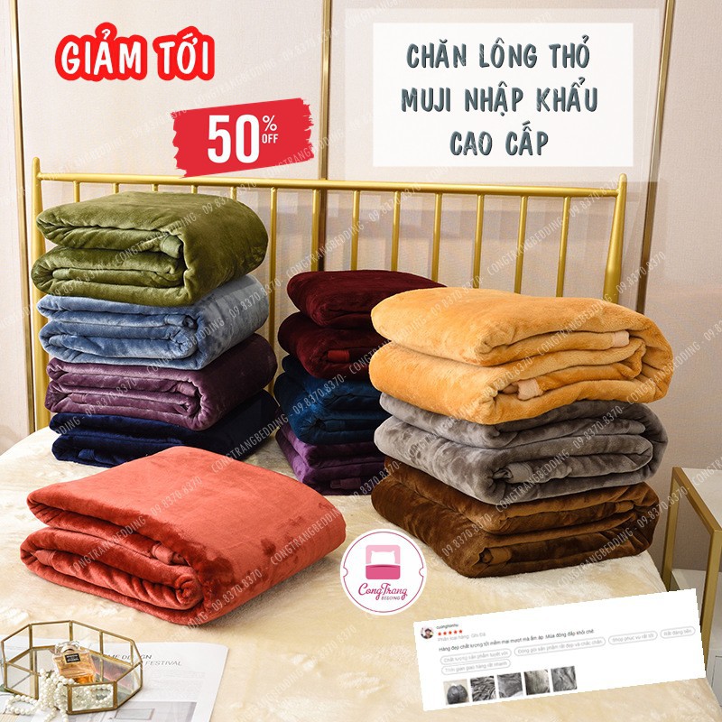 Chăn lông thỏ Muji BLANKET dùng 4 mùa siêu mềm mịn kích thước 2m x 2m3 cao cấp - Chăn Hè Thu Đông Cao Cấp