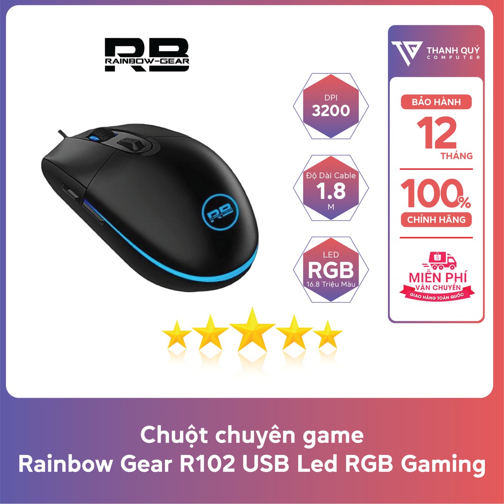 Chuột Chuyên Game Rainbow Gear R102 USB Led RGB - Chính Hãng