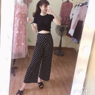 Set quần chấm bi ống loe và áo croptop