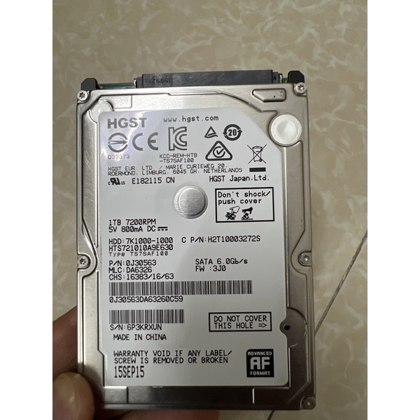 HDD Laptop 1.0TB hàng bóc máy sức khoẻ 100% . Hãng Western, Hitachi,Seagate,Toshiba