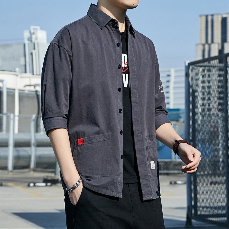 Áo sơ mi nam TFUN vải kaki cao cấp CL TT71.0 Áo sơ mi tay lỡ dáng ôm phong cách thể thao Hàn Quốc đẹp mùa hè thu