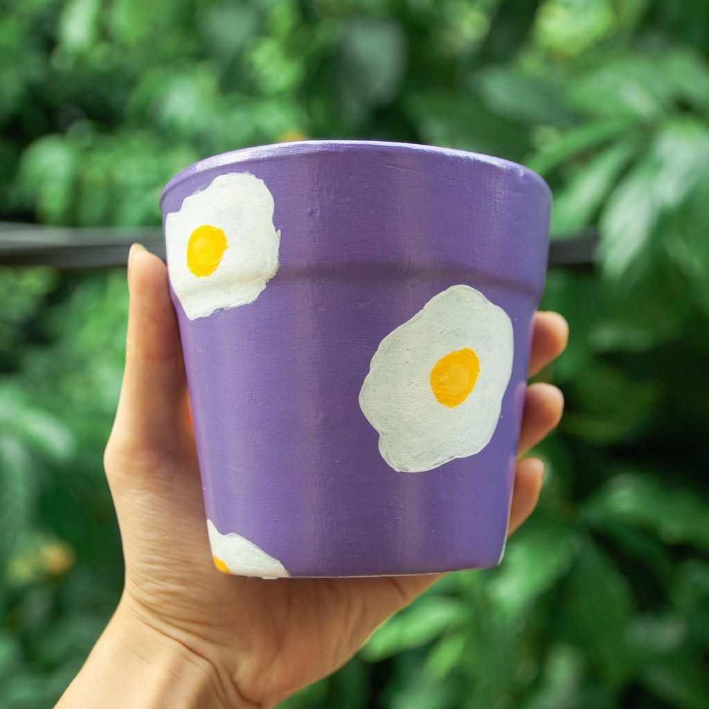 Chậu Trồng Cây 🔷Hoa Văn Trứng Ốp 🔷chậu đất nung vẽ tay 2 kích thước 9cmx9cm - 11cmx11cm