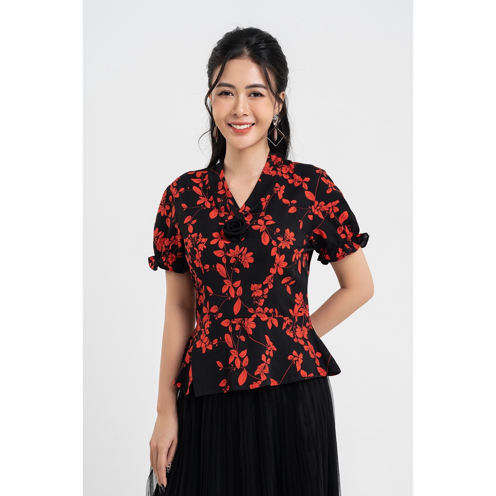 Áo Peplum LAMER Tay Bồng Cổ Đính Hoa L61B22H080