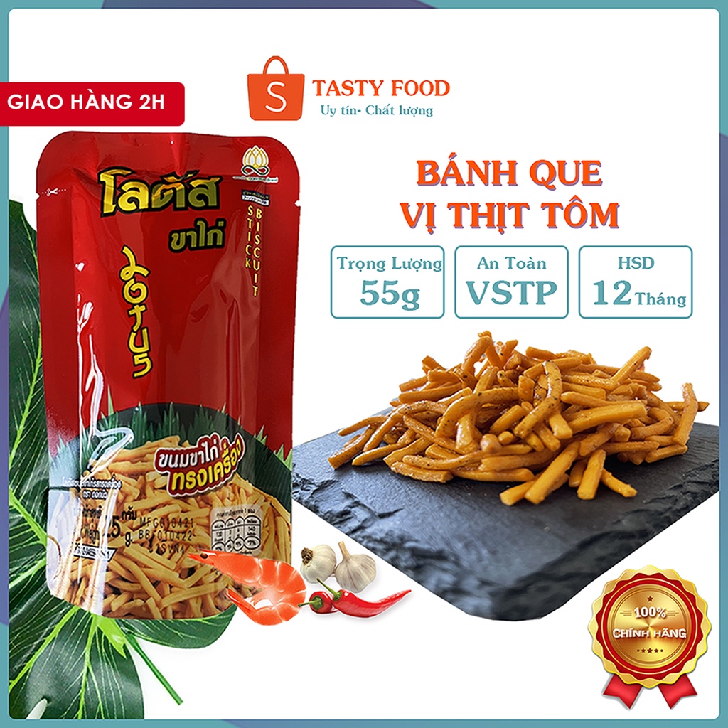 Bánh que Thái Lan Lotus Biscuit Stick gói 50g, Bim Bim Que thái vị Tom Yam,  snack que thái lan Tasty Food