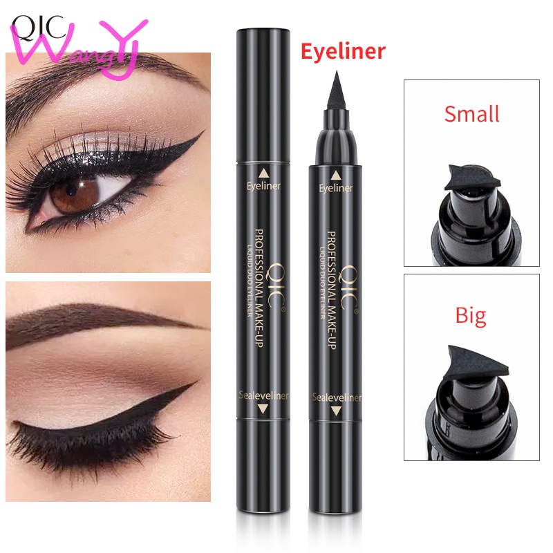 Bút kẻ mắt hai đầu QIC chống thấm nước và mồ hôi kiểu con dấu hình tam giác tiện dụng