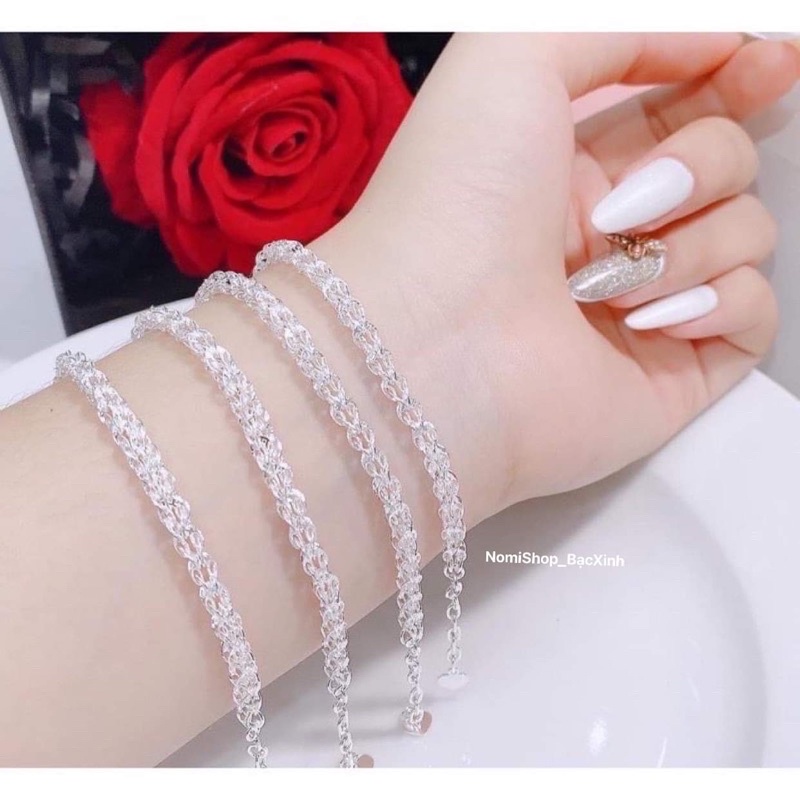 Lắc tay Vòng cổ nữ Bạc ta, Dáng Đuôi phụng dày dặn nhẹ nhàng sang chảnh, Gia công tại làng nghề vàng bạc - Bạc Nomi