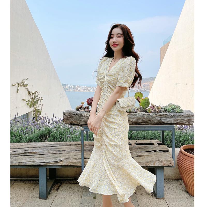 Đầm Chiffon Ngắn Tay In Hoa Thanh Lịch Dành Cho Nữ