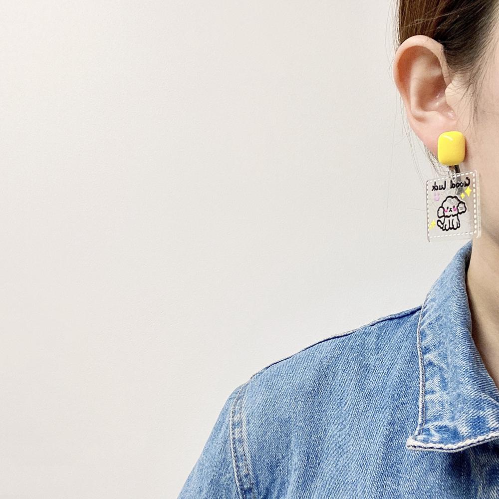 Bông Tai Hình Tròn/ Vuông/ Hoa Hướng Dương/ Mèo/ Chó Trong Suốt Kiểu Retro Hàn Quốc Thời Trang