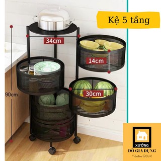 Kệ đa năng 5 tầng đựng rau củ quả và đồ gia dụng,di chuyển xoay 360*, dễ dàng lắp đặt[Hàng đặt trước]
