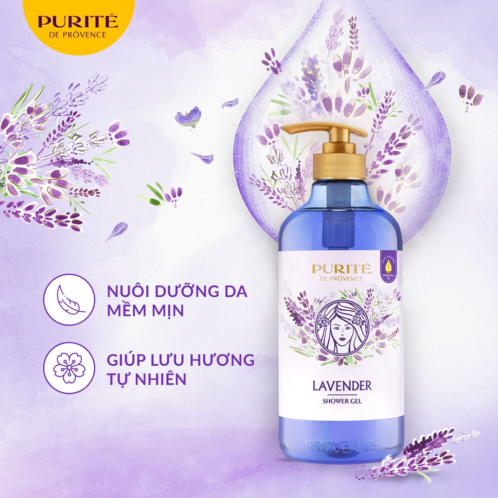 Combo Sữa Tắm Thiên Nhiên Purité Hoa Oải Hương 850ml + Dầu gội Purité serum thiên nhiên không bết dầu 330ml | BigBuy360 - bigbuy360.vn
