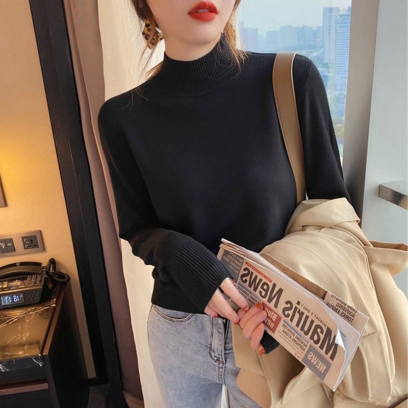 Áo Sweater Dệt Kim Mỏng Cổ Lọ Màu Vàng Thời Trang Thu Đông Mới 2023 Cho Nữ Dễ Phối Đồ