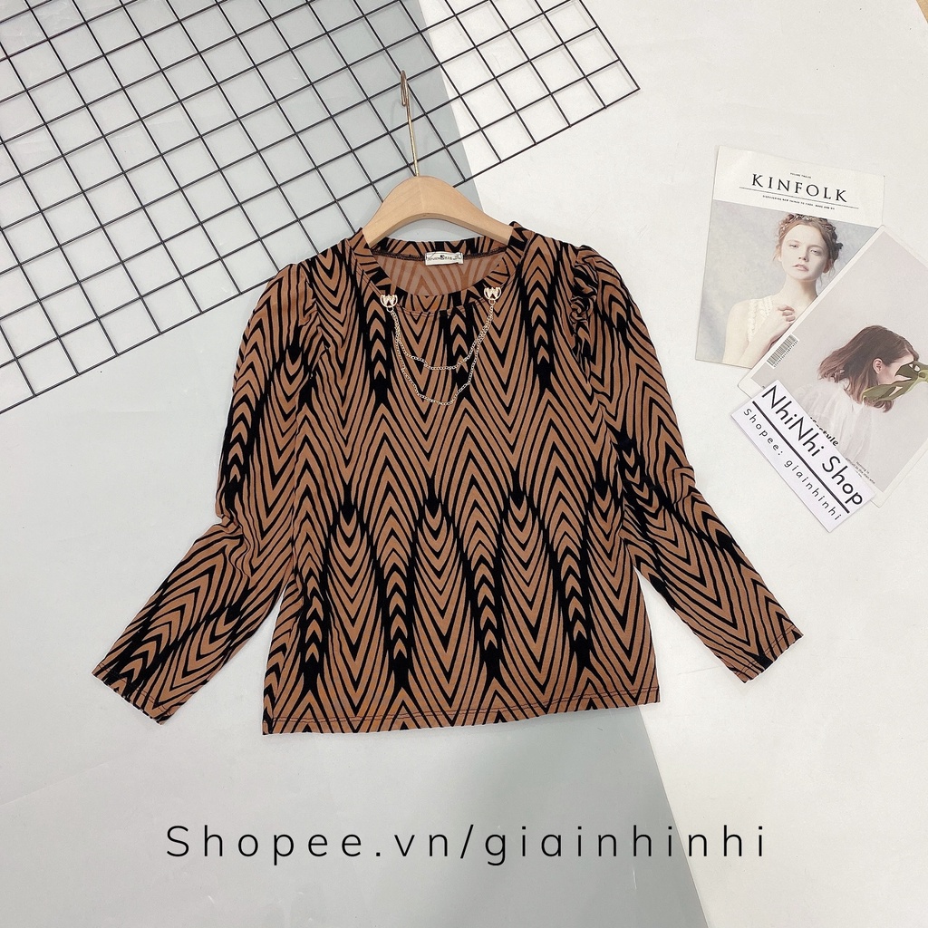 Áo lưới cổ tròn tag cài rời, Áo kiểu in chữ dài tay co giãn AS6021- NhiNhi Shop