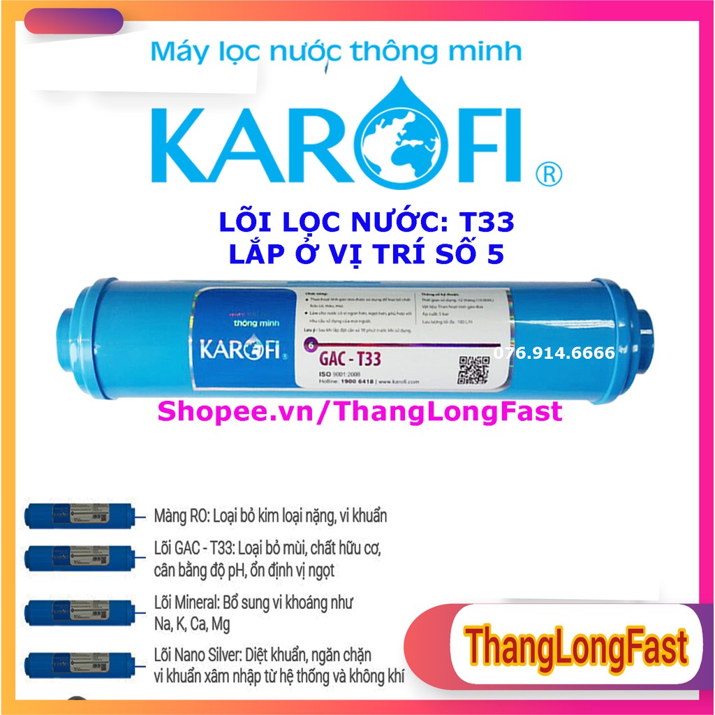 COMBO 7 LÕI LỌC NƯỚC KAROFI - GỒM BỘ LÕI 123, MÀNG RO DOWDUPONT, T33, MIN, FAR