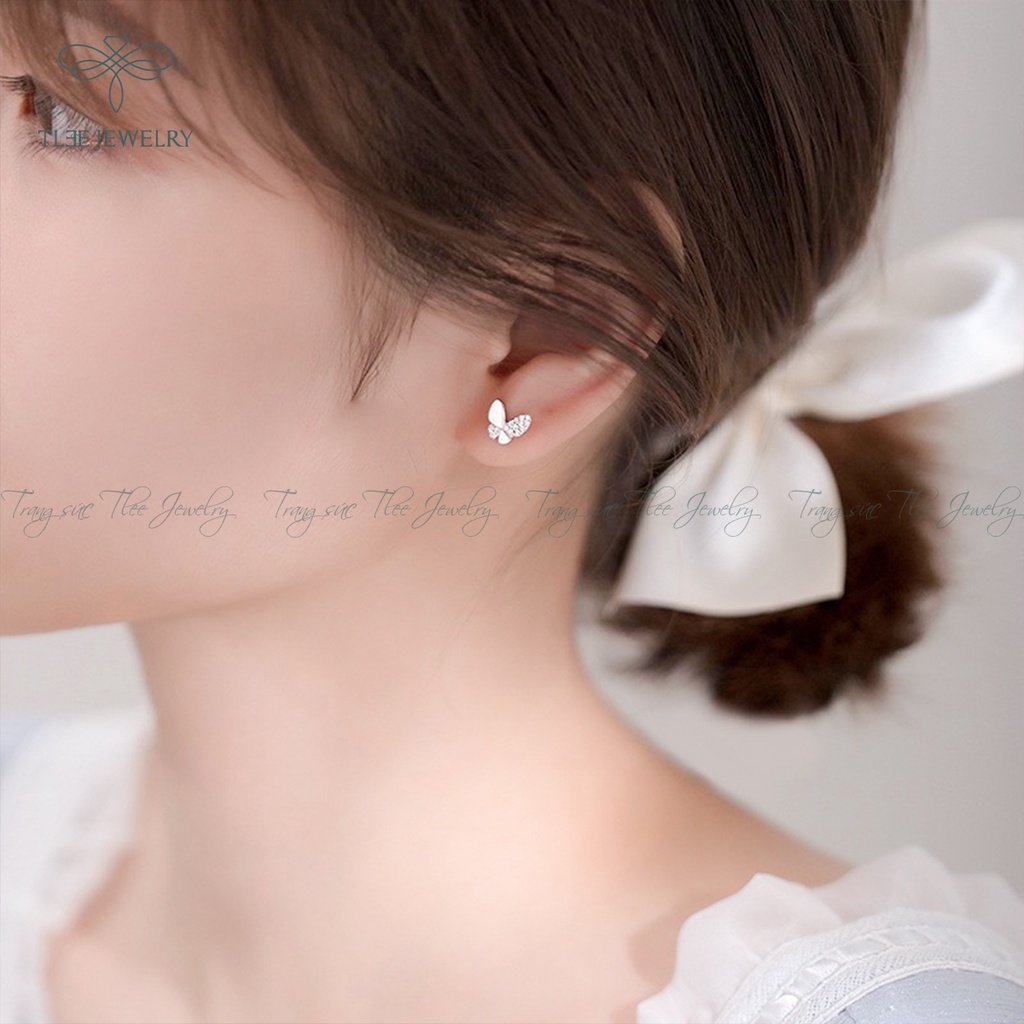 Khuyên tai bạc nữ TLEE hồ điệp nhỏ nạm đá xinh xắn NCJ B0184
