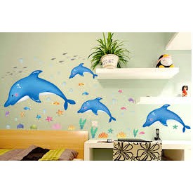 Decal dán tường cá voi xanh  ( TO )