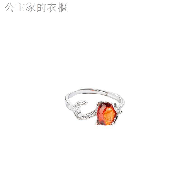 Nhẫn Mạ Bạc Hình Cáo Đính Đá Garnet Thời Trang Hàn Quốc Cho Nữ