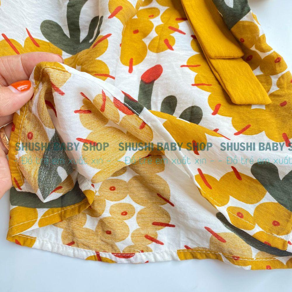 Set bộ bé gái 2 dây chất đũi tơ mềm mát phối nơ xinh họa tiết nổi bật xinh xắn Shushibaby