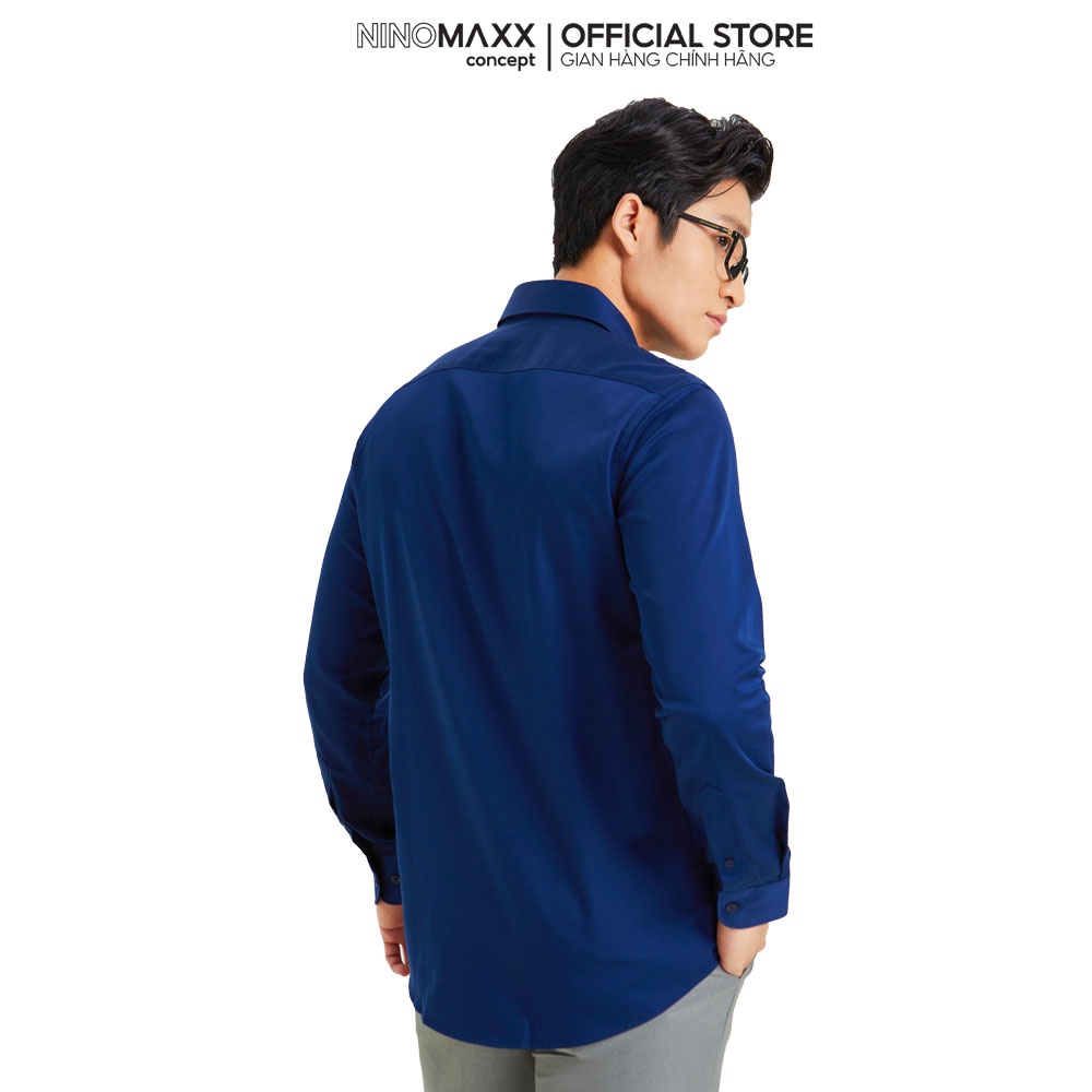 Áo Sơ Mi Nam Ninomaxx Tay Dài màu xanh đậm 100% cotton mã 2009028