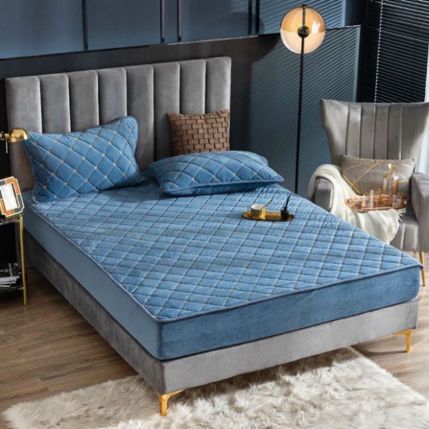 Sét ga gối nỉ nhung thêu chữ H siêu đẹp mẫu mới 2020 có túi đựng Giá rẻ