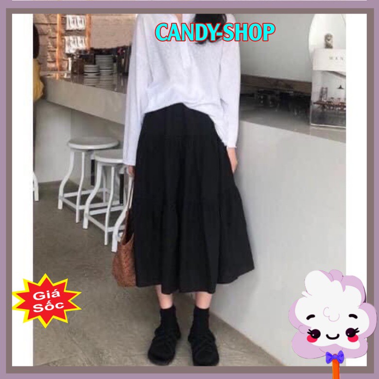 Chân váy dài Ulzzang xếp ly chữ A kiểu Hàn Quốc- Chân váy dài Bigsize qua gối xòe siêu hot .Candy-shop