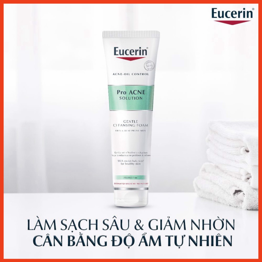 [CHÍNH HÃNG] Combo Eucerin sữa rửa mặt tạo bọt cho da nhờn mụn Gentle Cleansing Foam 150g &amp; nước tẩy trang Pro Acne 200m