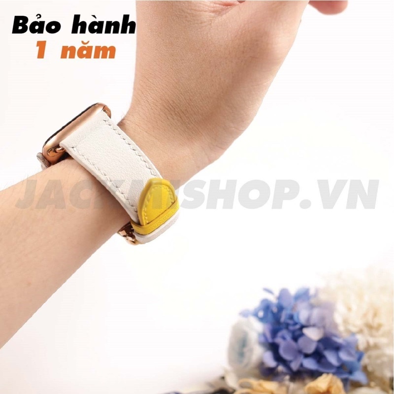 [BẢO HÀNH 1 NĂM] Dây Da BÊ SWIFT may tay thủ công màu Trắng/Vàng khóa Bướm cho Appel Watch series 1/2/3/4/5/6/7