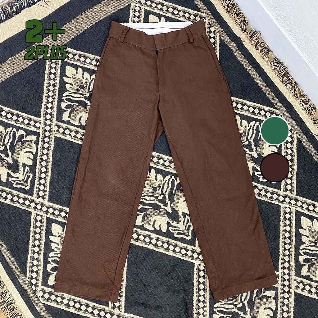 Quần dài cạp cao ống suông kaki màu nâu xanh rêu 2PLUS 2+