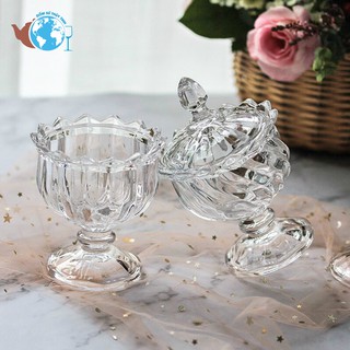 TẾT-Combo 2 thố mứt thủy tinh pha lê chân cao 1046/l1