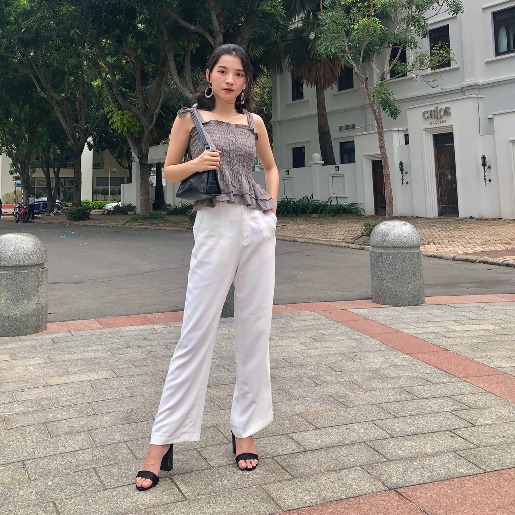 Quần ống rộng nữ lưng cao nút suông dài lưng thường (ko thun sau) 4 màu | BigBuy360 - bigbuy360.vn