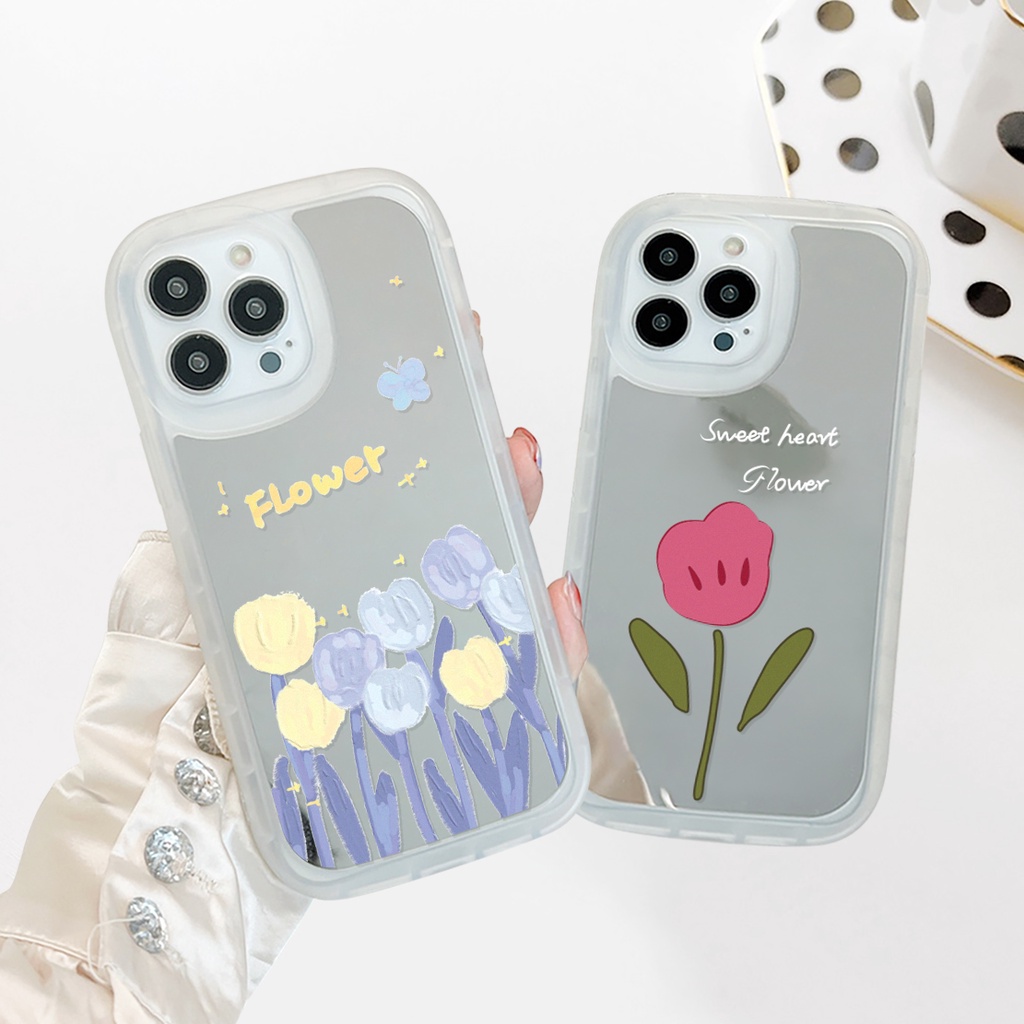 Ốp lưng iphone gương cạnh vuông hoa hồng 6/6plus/7/7plus/8/8plus/x/xs/11/12/13/pro/max/plus/promax-Sale HOT E4-1