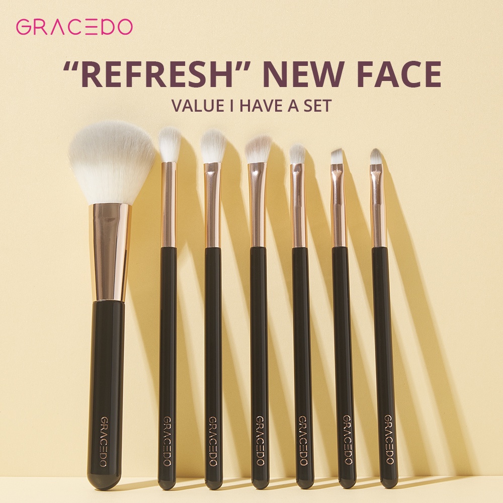 GRACEDO Bộ 7 Cọ Trang Điểm Chuyên Nghiệp Màu Đen Vàng Hồng Bạch Kim
