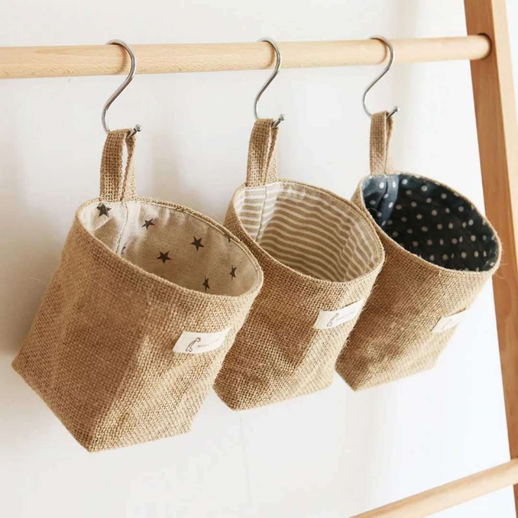 Factory in Stock Cotton and Linen Creative Hanging Storage Bag behind the Door Wall Hanging Desktop Sundries Jute Storag