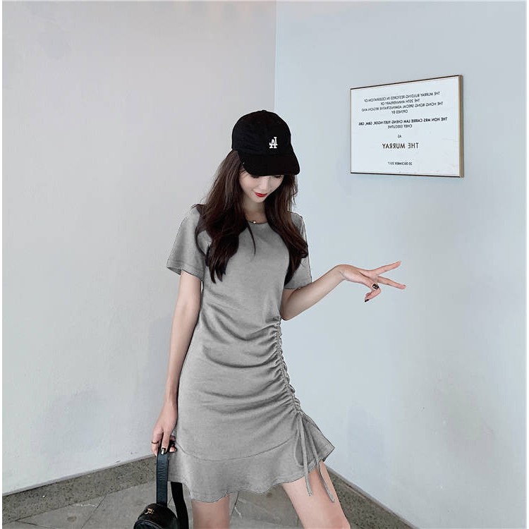 Đầm Midi Tay Ngắn Màu Trơn Phong Cách Hàn Quốc | BigBuy360 - bigbuy360.vn