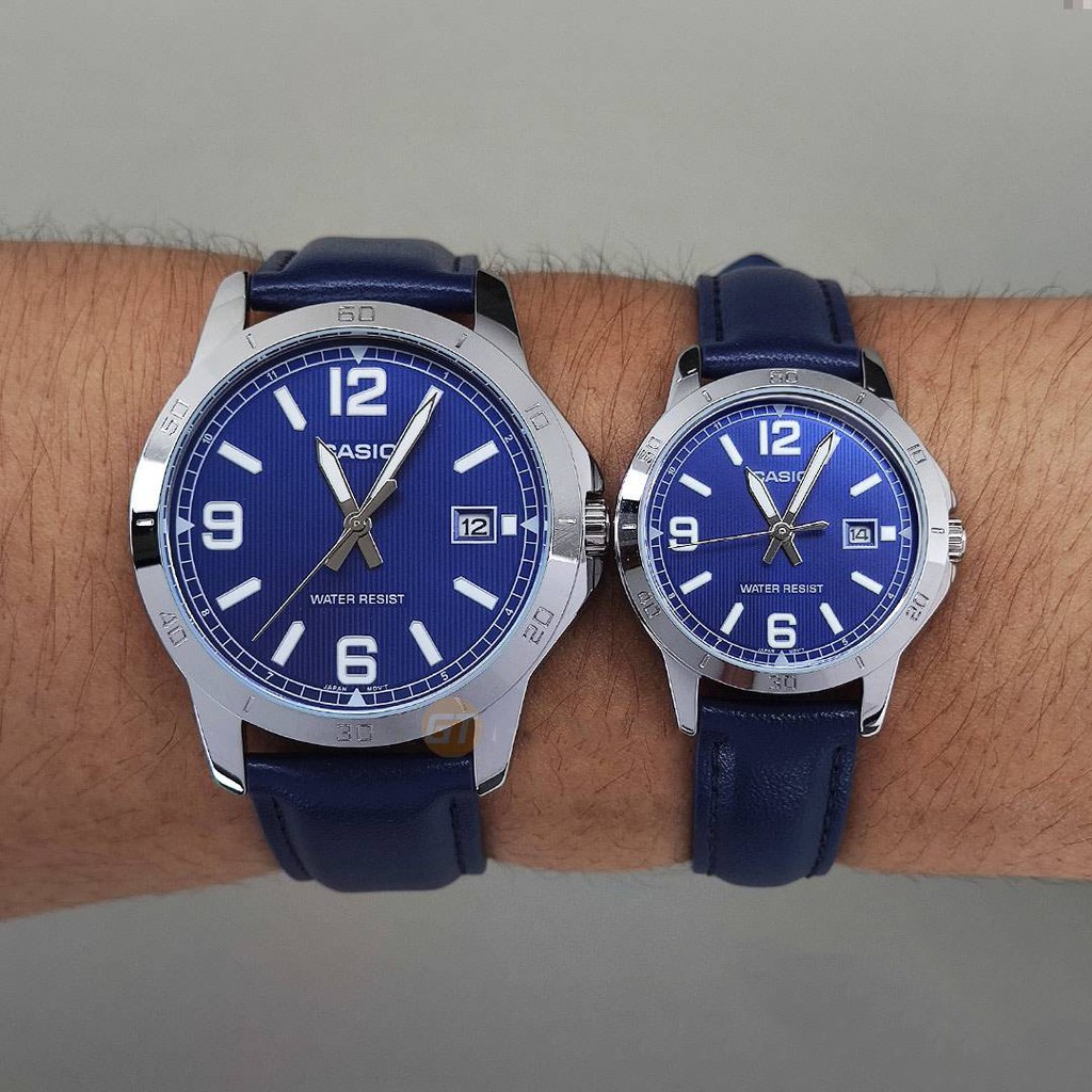 Đồng hồ đôi nam nữ dây da Casio Anh Khuê MTP/LTP V004L-2B